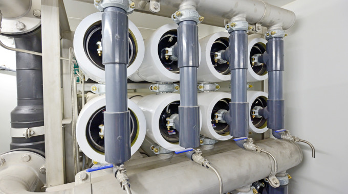 Reverse Osmosis Equipment Inside Of Plant, Close-up